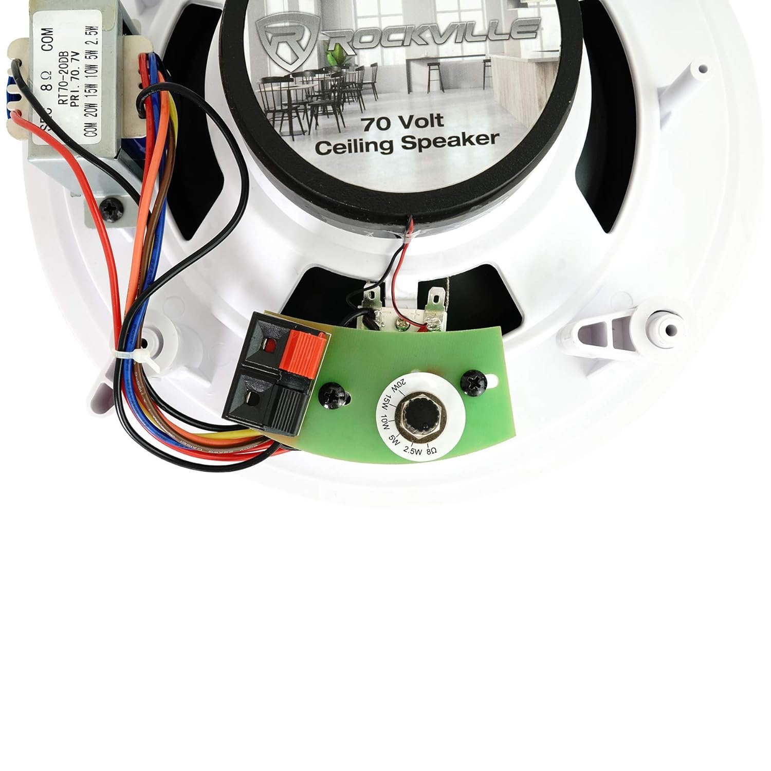 CC80T White — Rockville 8in In-Ceiling Speaker Pair (70V)