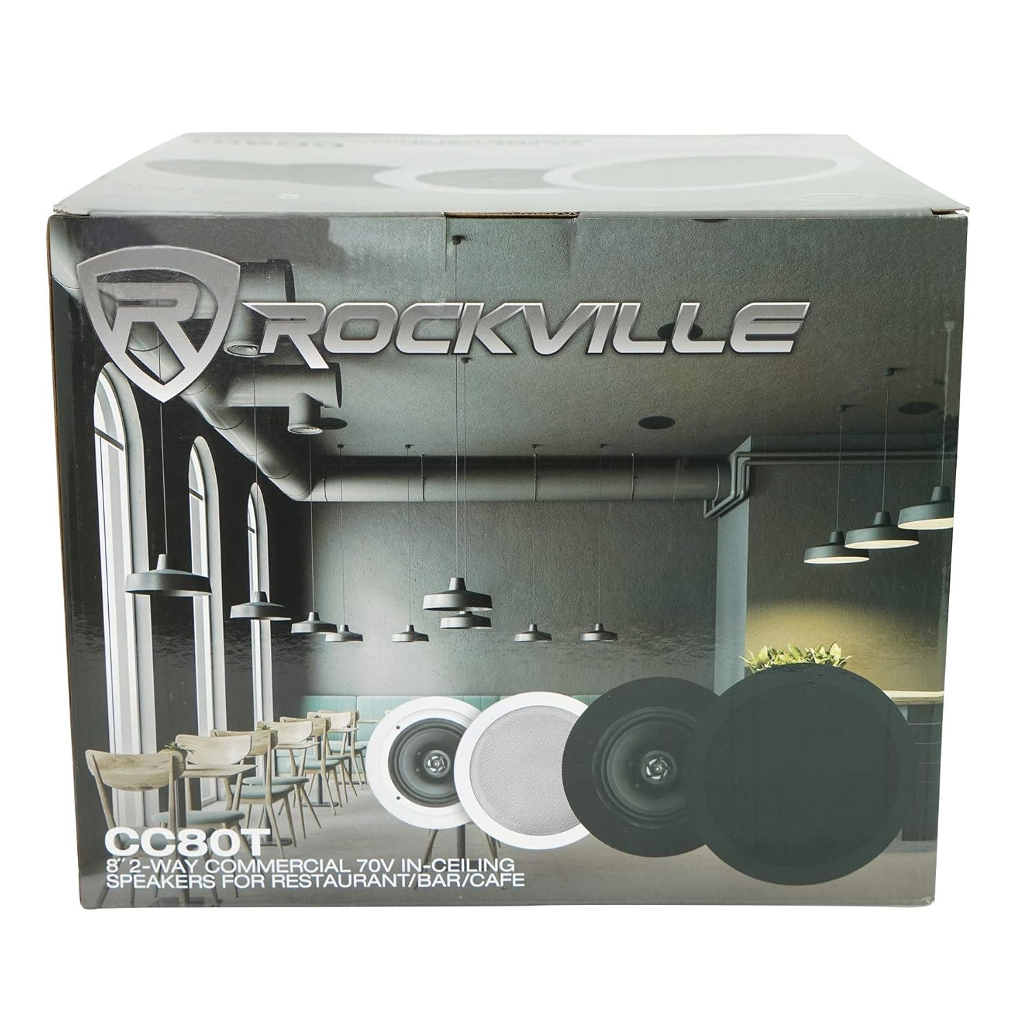 CC80T White — Rockville 8in In-Ceiling Speaker Pair (70V)
