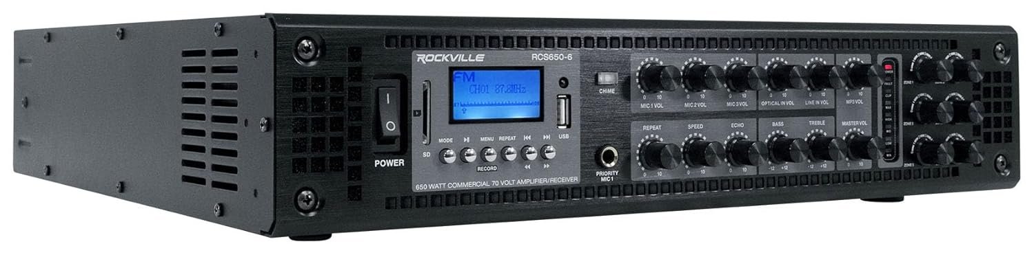 RCS650-6 — Rockville Commercial Amplifier (650W 6-Zone 70V)