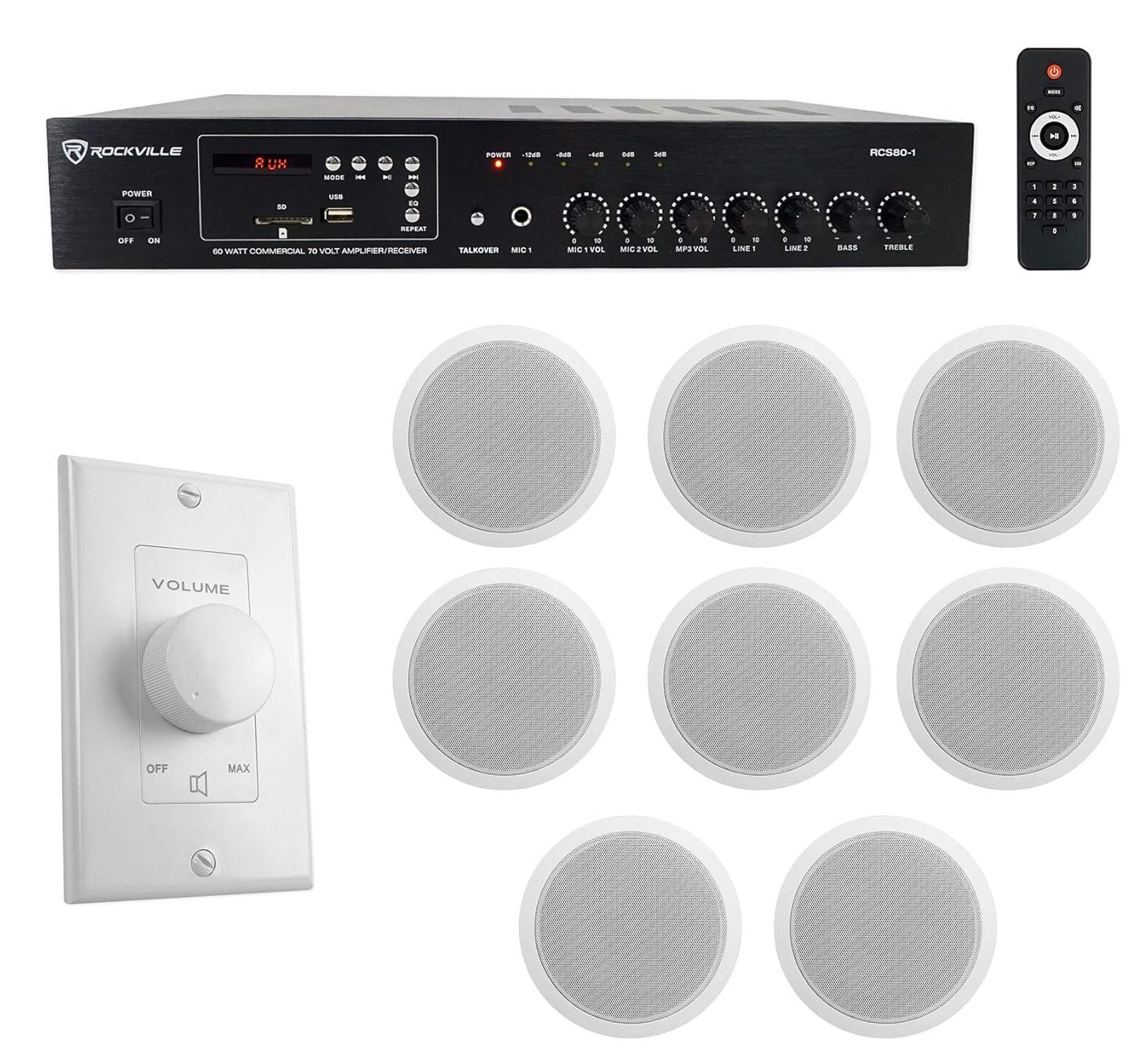 RCS80-1+(2) CCL6T WHITE+VOL70100 — Commercial Audio Bundle (60W,8x6in)