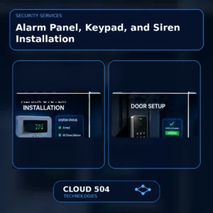 Alarm Panel, Keypad, and Siren Installation service graphic from Cloud 504 Technologies
