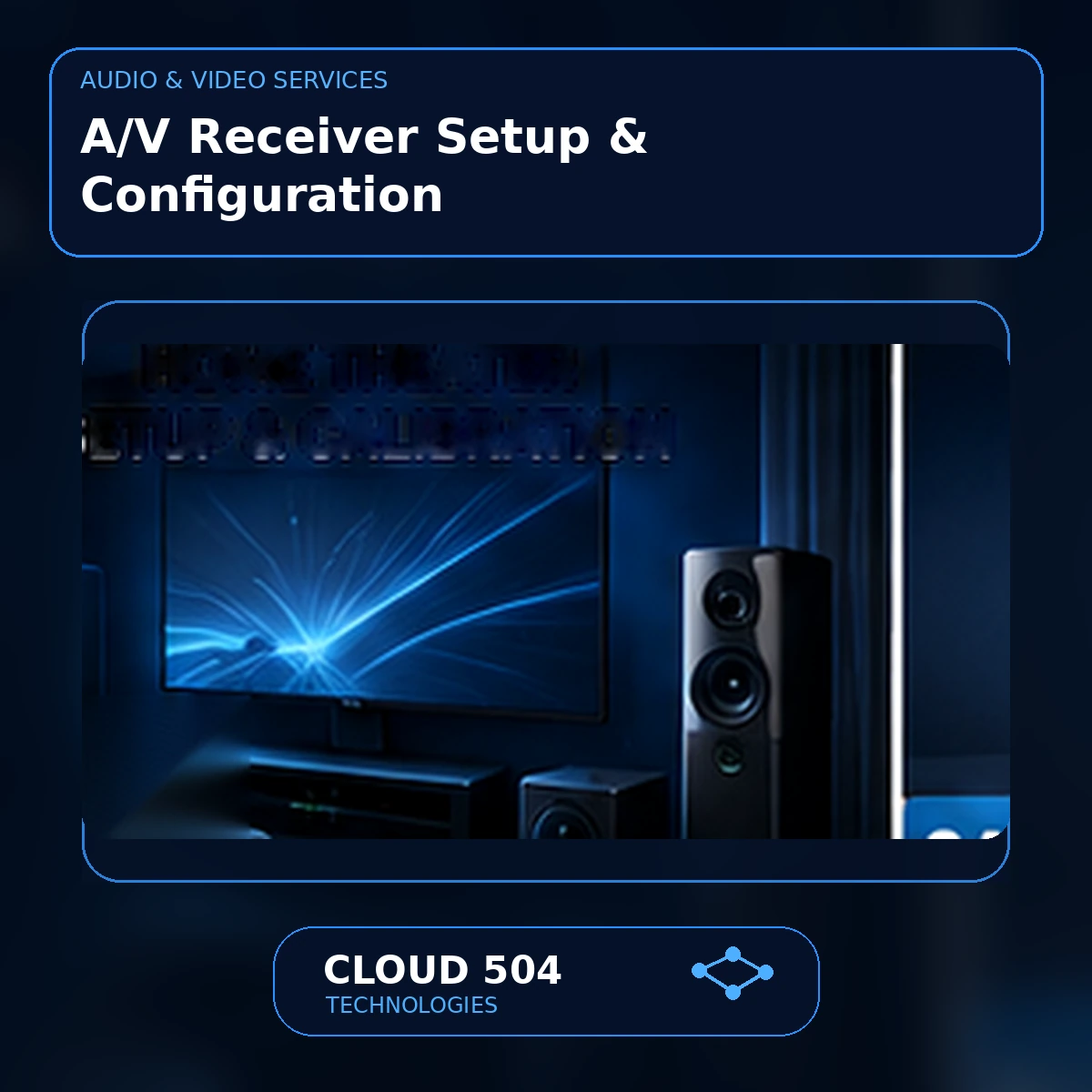 A/V Receiver Setup & Configuration service graphic from Cloud 504 Technologies