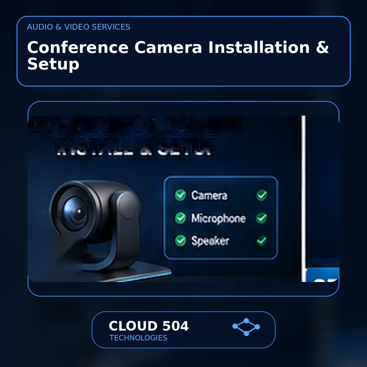 Conference Camera Installation & Setup service graphic from Cloud 504 Technologies