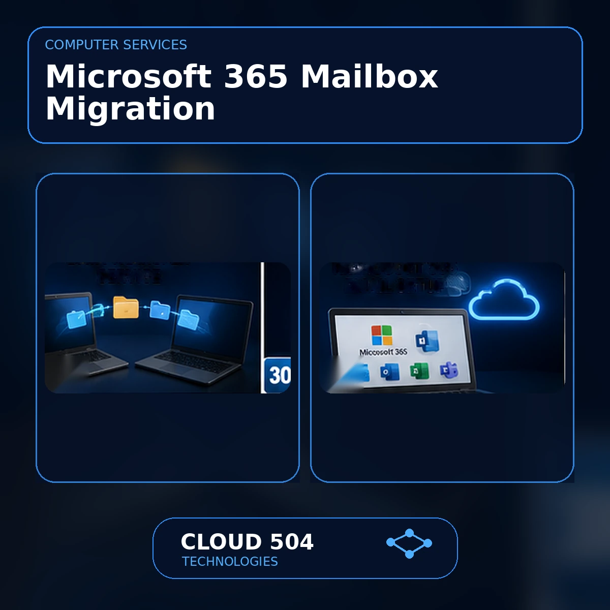 Microsoft 365 Mailbox Migration Microsoft 365 Mailbox Migration service graphic from Cloud 504 Technologies