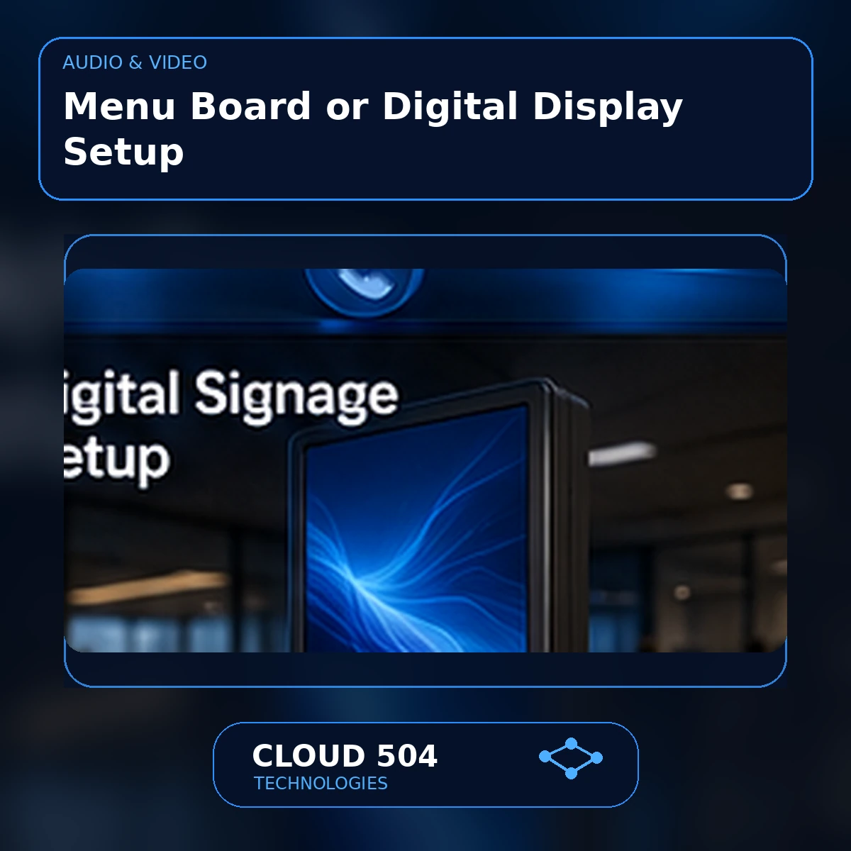 Menu Board or Digital Display Setup service graphic from Cloud 504 Technologies