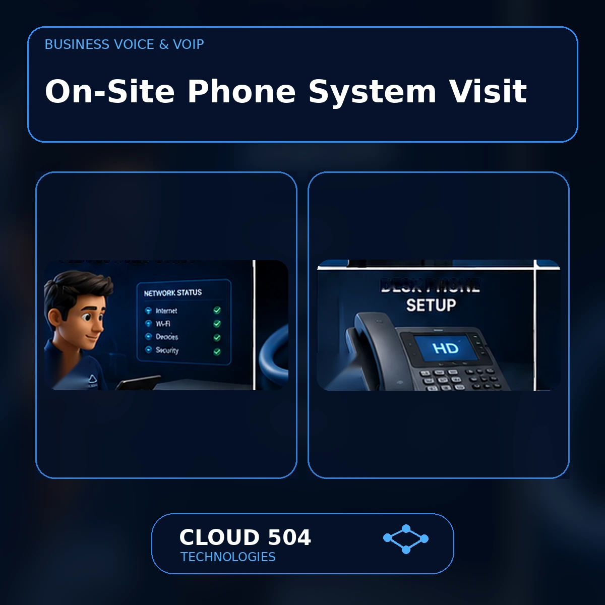 On-Site Phone System Visit service graphic from Cloud 504 Technologies