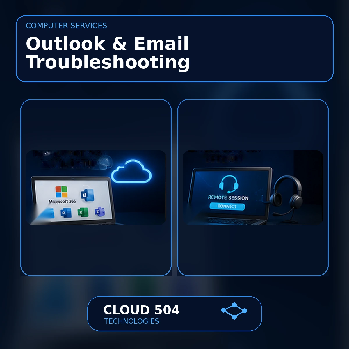 Outlook & Email Troubleshooting Outlook & Email Troubleshooting service graphic from Cloud 504 Technologies