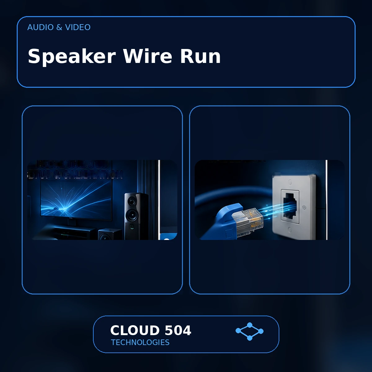 Speaker Wire Run service graphic from Cloud 504 Technologies