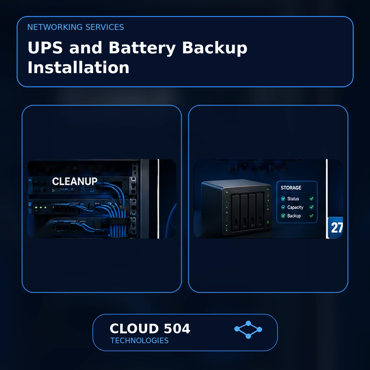 UPS and Battery Backup Installation service graphic from Cloud 504 Technologies