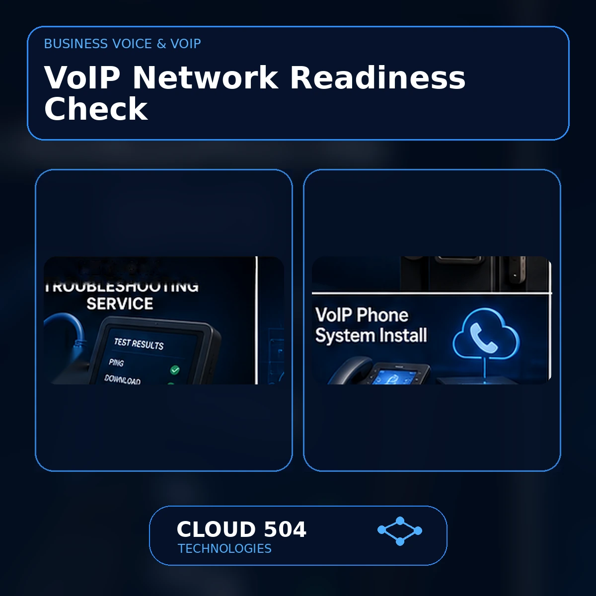 VoIP Network Readiness Check service graphic from Cloud 504 Technologies